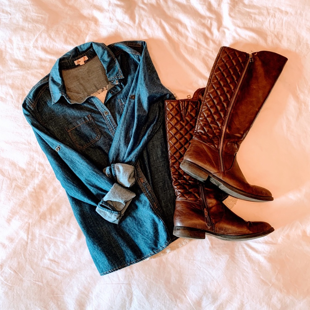 Chambray Top with lace back